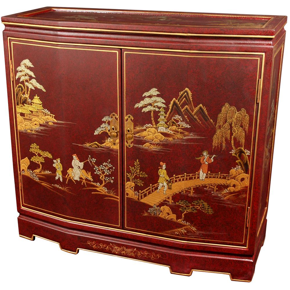 Oriental Furniture Oriental Furniture Red Lacquer Landscape