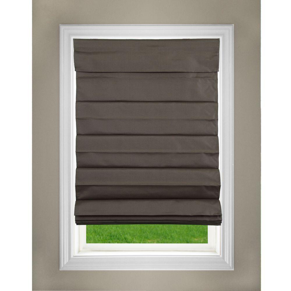 Perfect Lift Window Treatment Chocolate Cordless Fabric Roman Shade 27 in. W x 64 in. L