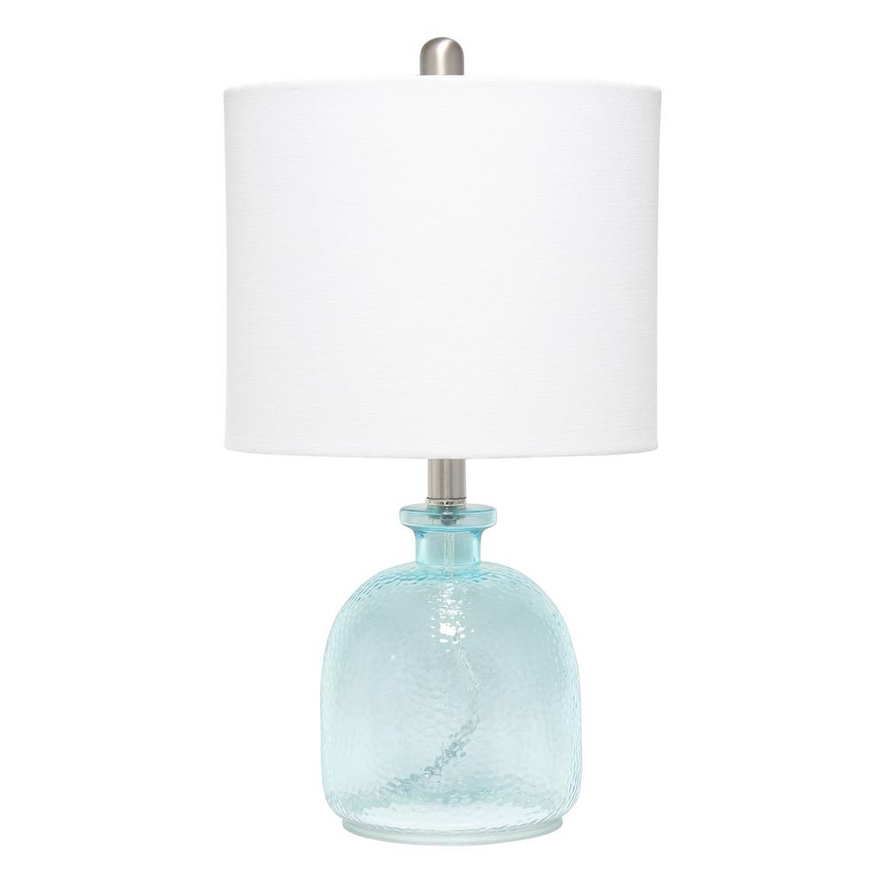 Lalia Home 22 in. Clear Blue Oval Glass Table Lamp with White Drum ...