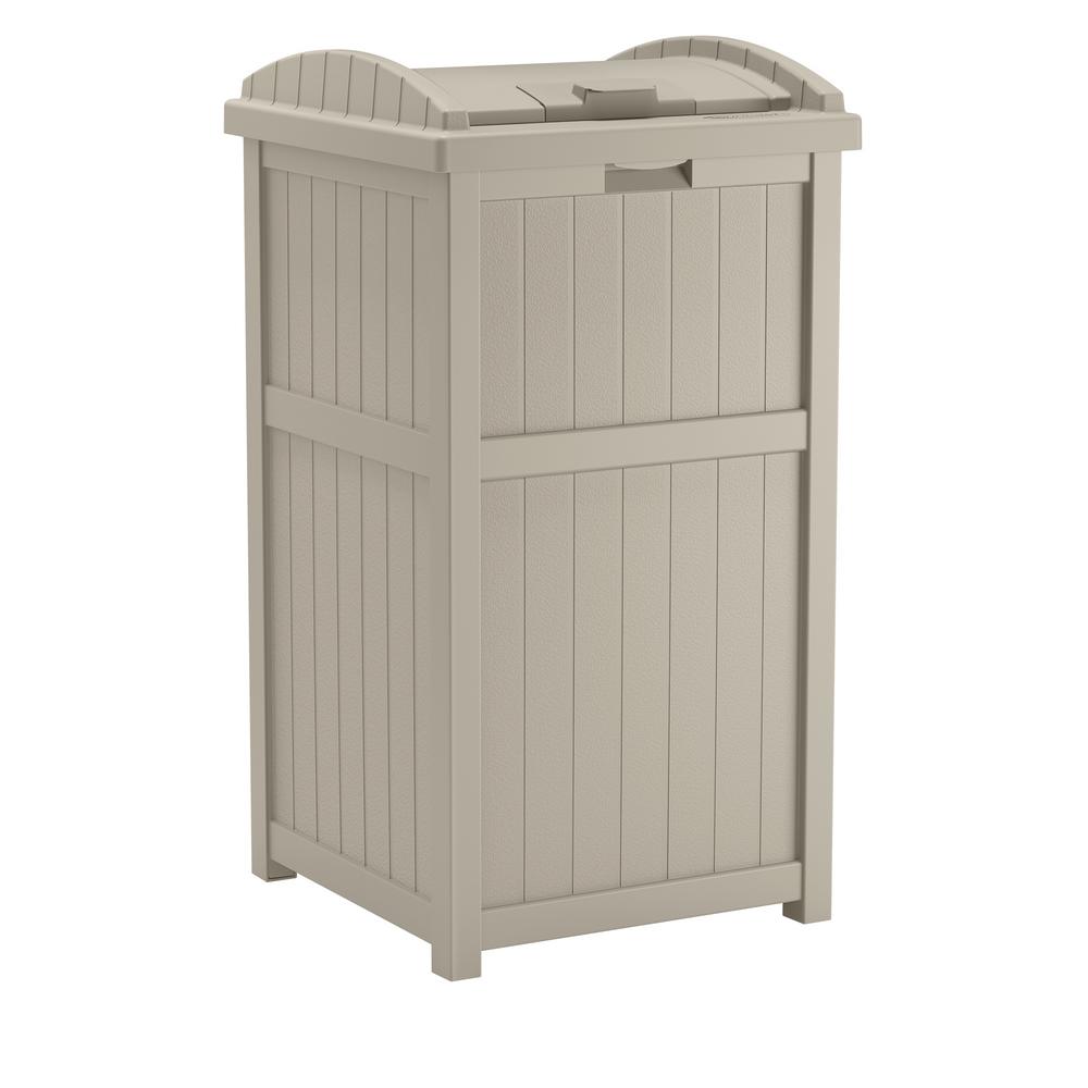 Suncast 33 Gal Resin Taupe Outdoor, Outdoor Wicker Trash Can Home Depot