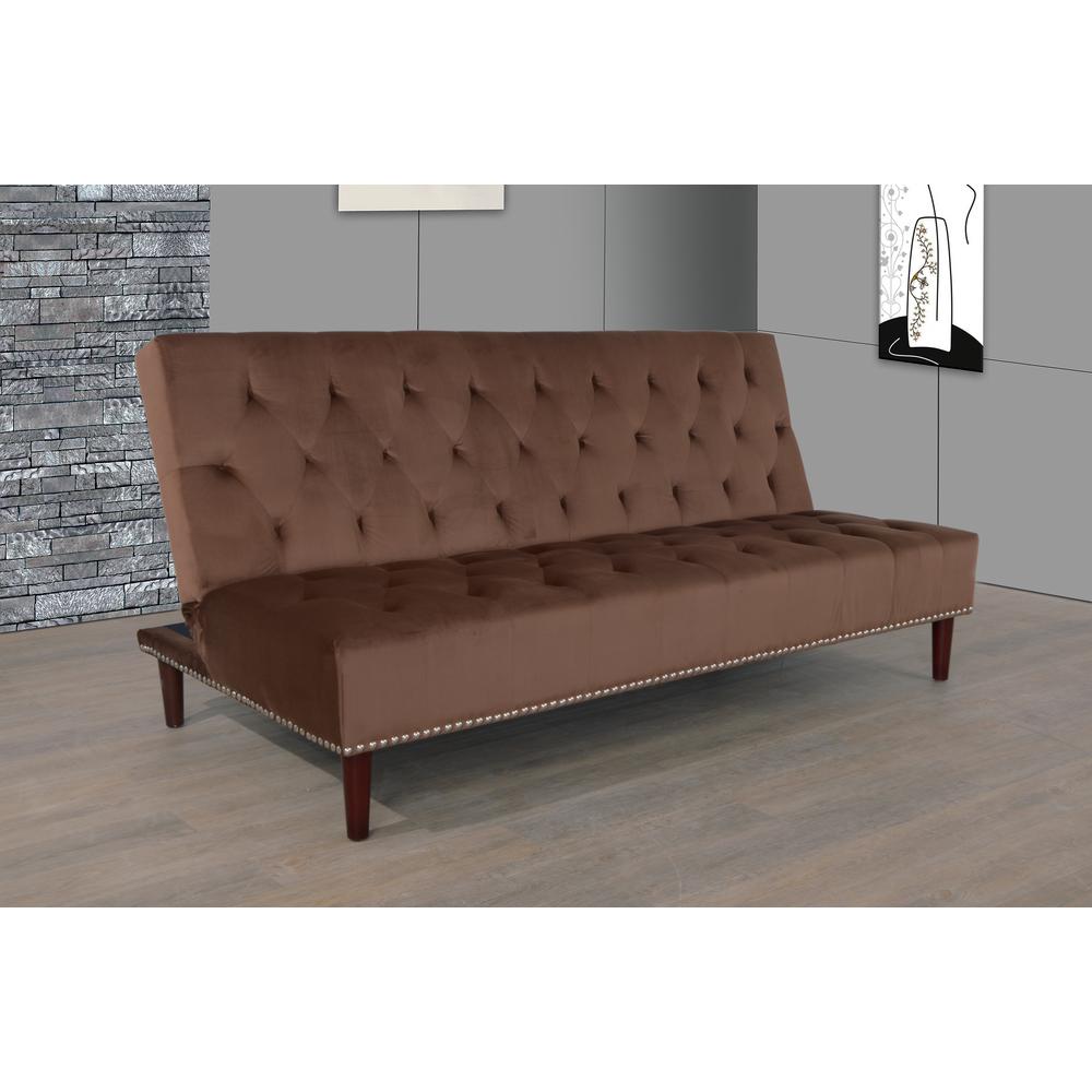 Chocolate Brown Tufted Convertible Sofa Bed Futon-SH2004 ...