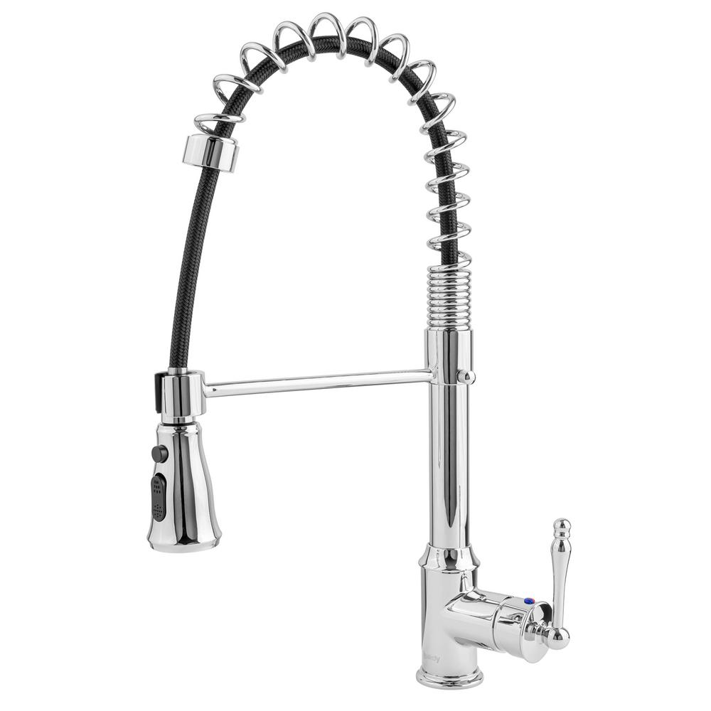 Akdy Commercial Style Spring Neck Single Handle Pull Down Sprayer Kitchen Faucet With 2 Function Sprayer In Chrome Kf0010 The Home Depot