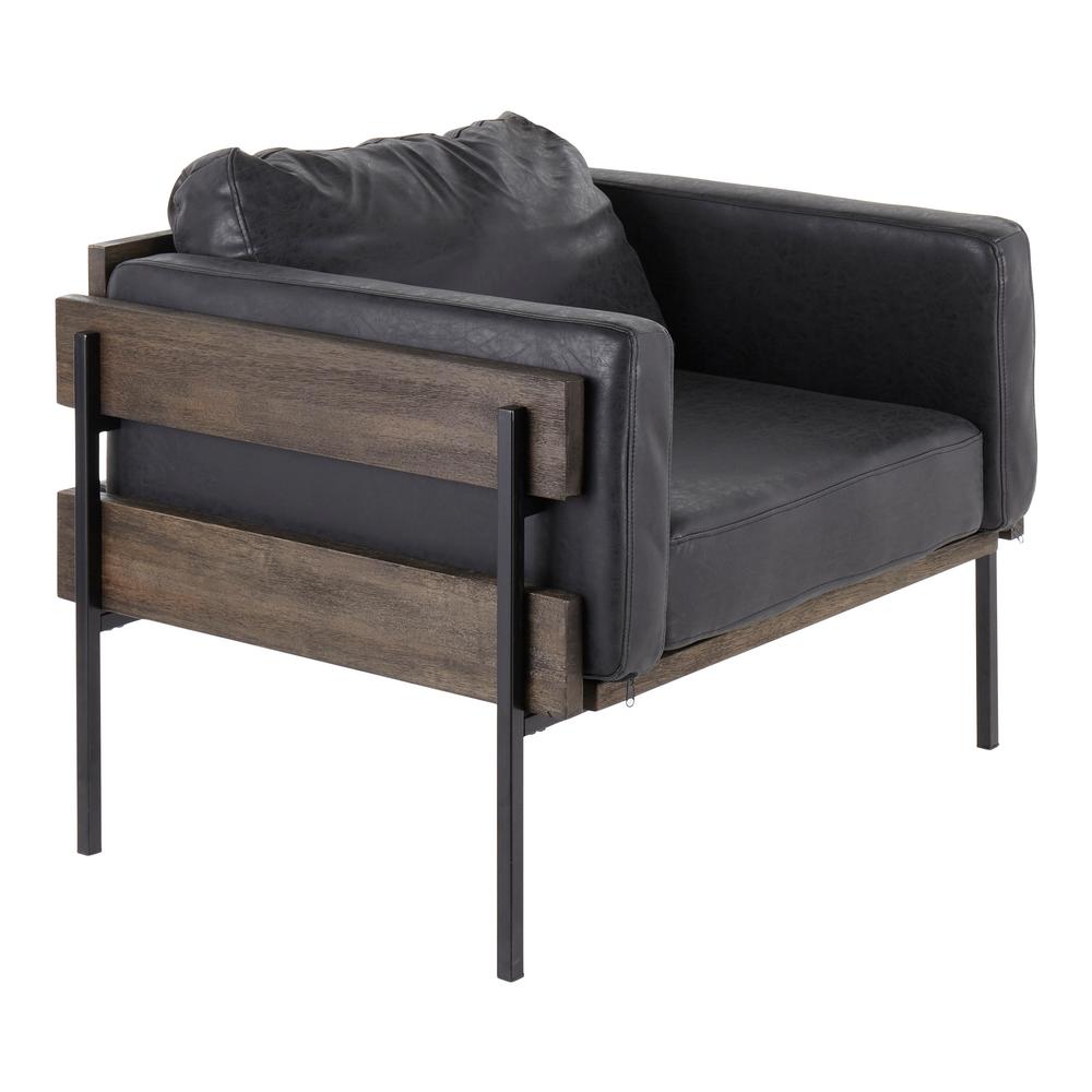 Lumisource Kari Black Faux Leather Grey Wood And Black Metal Accent Chair Chr Kari Bkgy The Home Depot