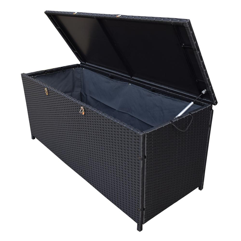 Unbranded 113 Gal Black Indoor And Outdoor Balcony Patio Deck Porch Pool Wicker Storage Box Trunk Bin With Metal Frame Hd58 Storage Bk The Home Depot