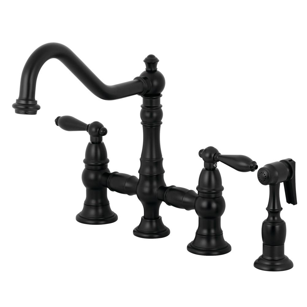 Kingston Brass Restoration 2 Handle Bridge Kitchen Faucet With Side Sprayer In Matte Black