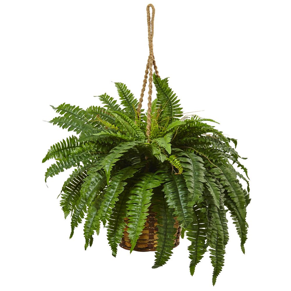 Nearly Natural 29 In Boston Fern Hanging Basket 6931 The Home Depot Boston Fern Hanging Basket