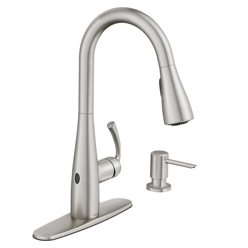 Moen Essie Touchless 1 Handle Pull Down Sprayer Kitchen Faucet With Motionsense Wave And Power Clean In Spot Resist Stainless 87014ewsrs The Home Depot