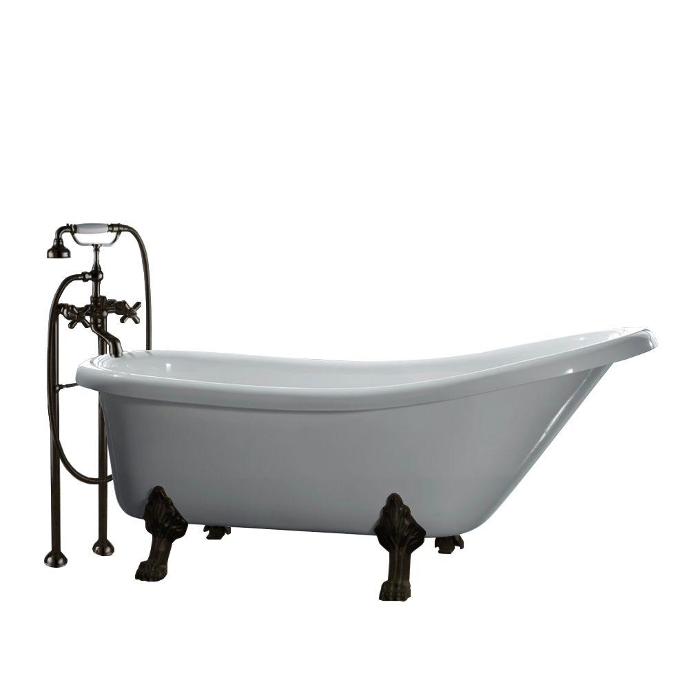 All In One 66 In Acrylic Oil Rubbed Bronze Clawfoot Slipper Tub In White