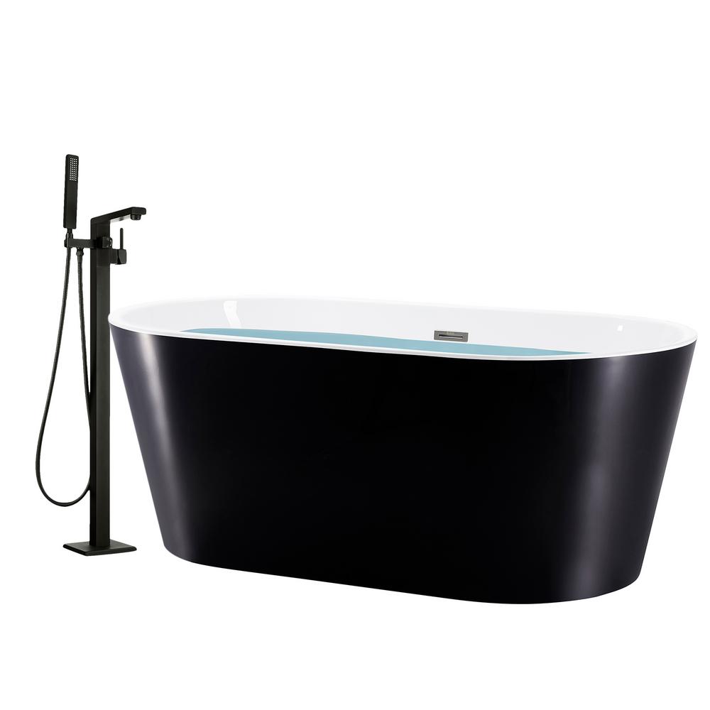 AKDY 67 in. Glossy Black Acrylic Bathtub Modern Flat Bottom Stand