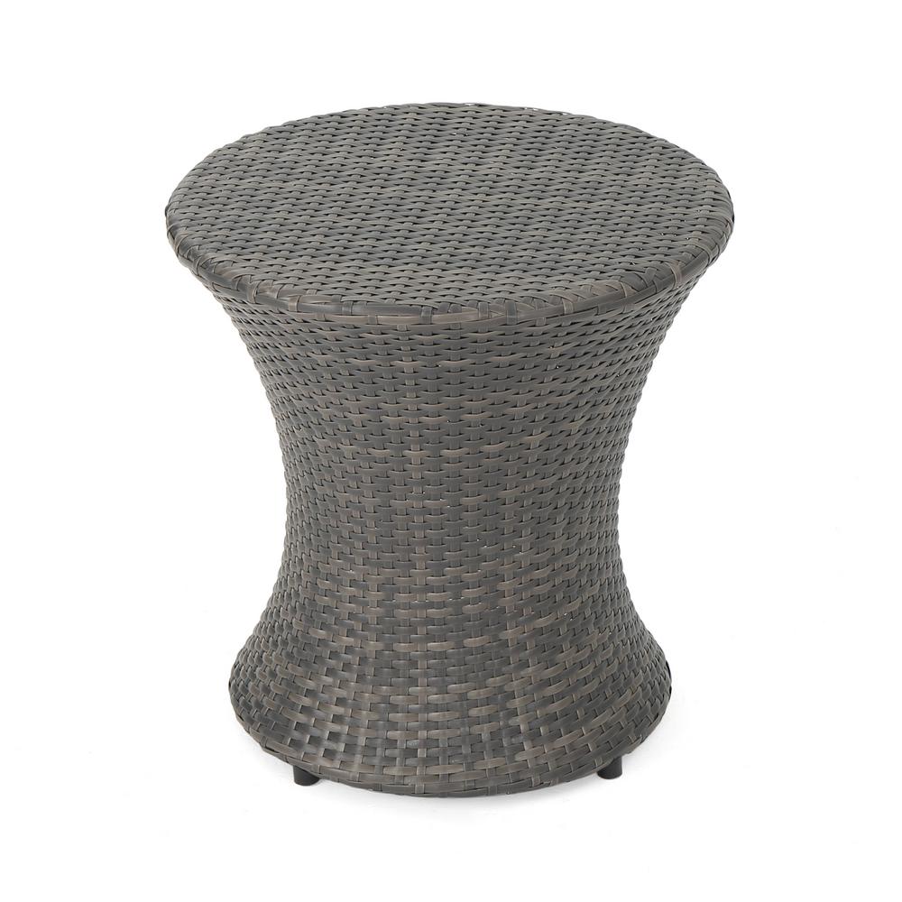 Noble House Phoebe Grey Round Wicker Outdoor Accent Table 2578 The Home Depot