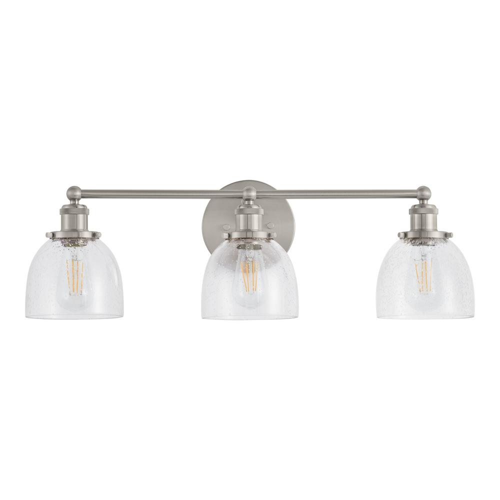 Home Decorators Collection Evelyn 26.75 in. 3-Light Brushed Nickel Industrial Bath Vanity Light