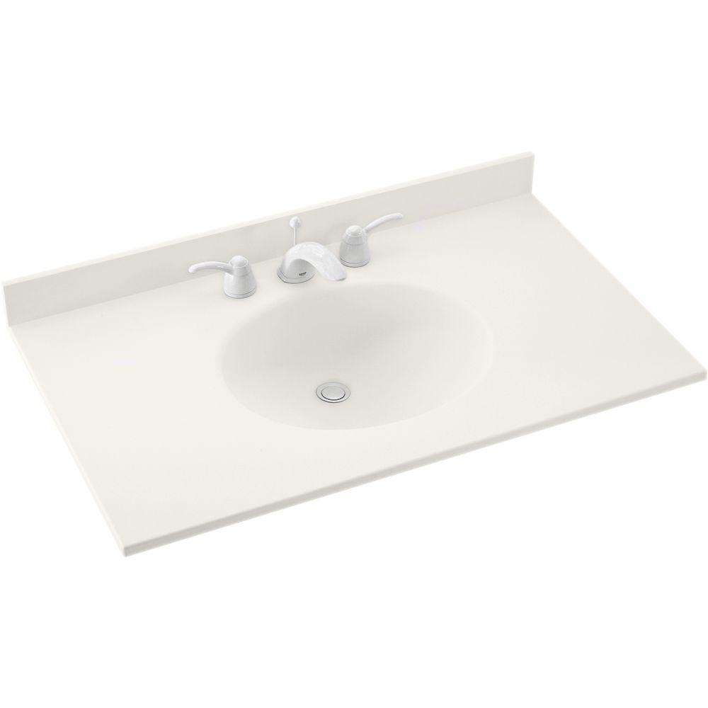 37-in L X 22-in H X 6.25-in H Swan CV02237.130 Contour Solid Surface Single-Bowl Vanity Top Ice