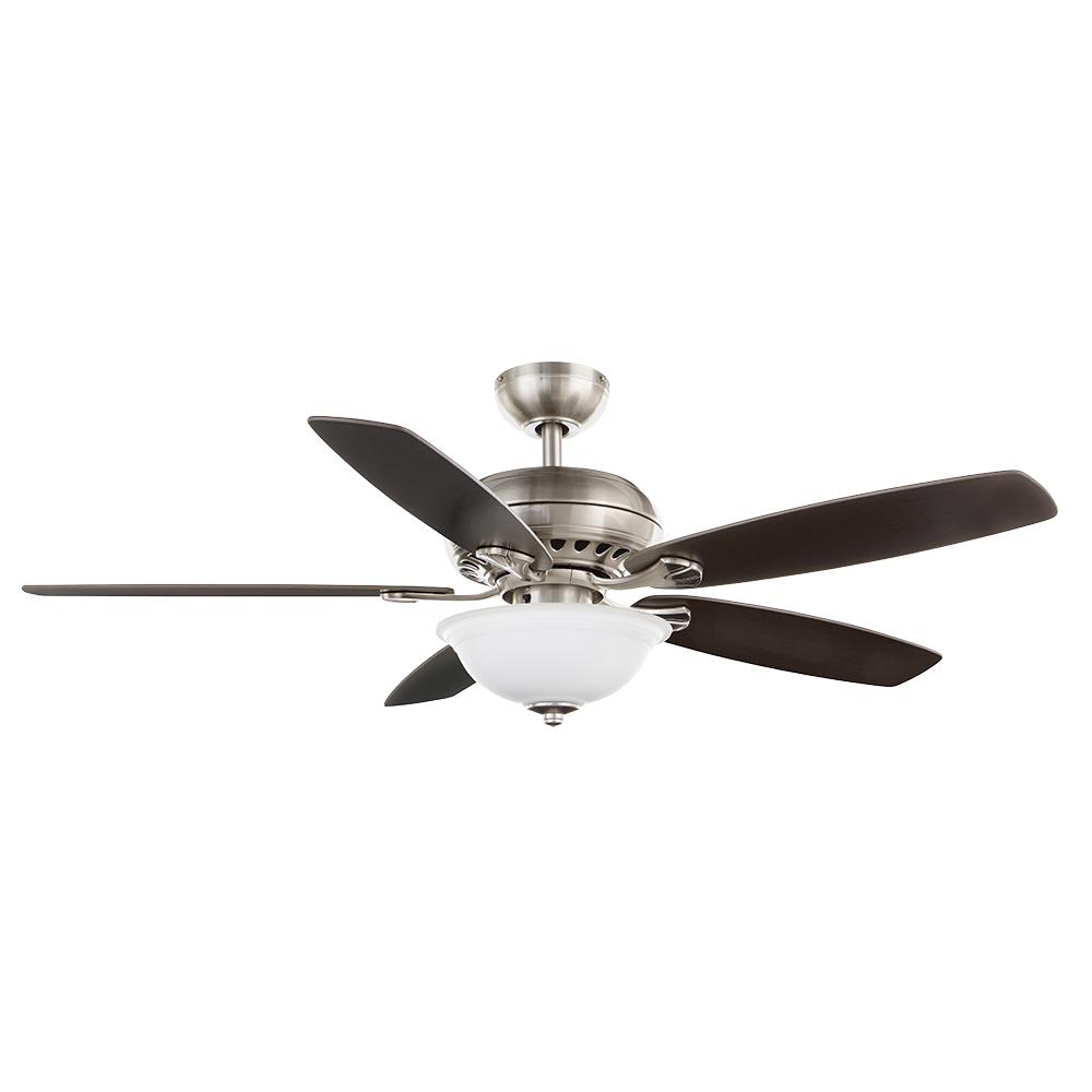 Hampton Bay Southwind Ii 52 In Led Indoor Brushed Nickel Ceiling Fan With Light Kit And Remote Control 50279 The Home Depot - Satin Nickel Ceiling Fans With Lights
