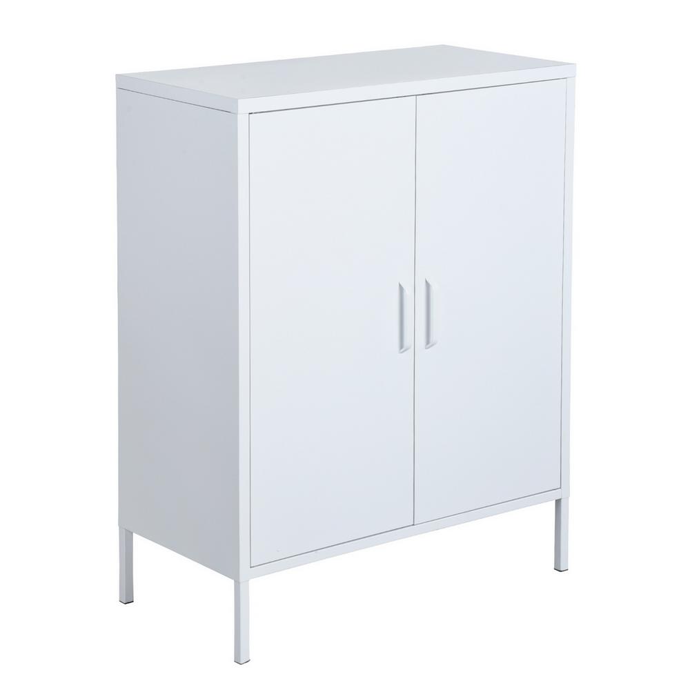 FurnitureR 2-Door White Accent Cabinet Metal Entryway ...