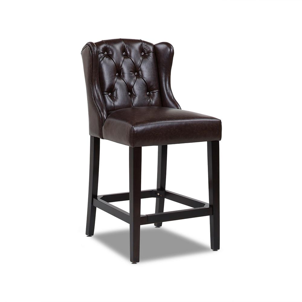 Jennifer Taylor Richmond 26 In Armless Wingback Tufted Counter Height Bar Stool Vintage Brown Faux Leather 81101 Mfr The Home Depot