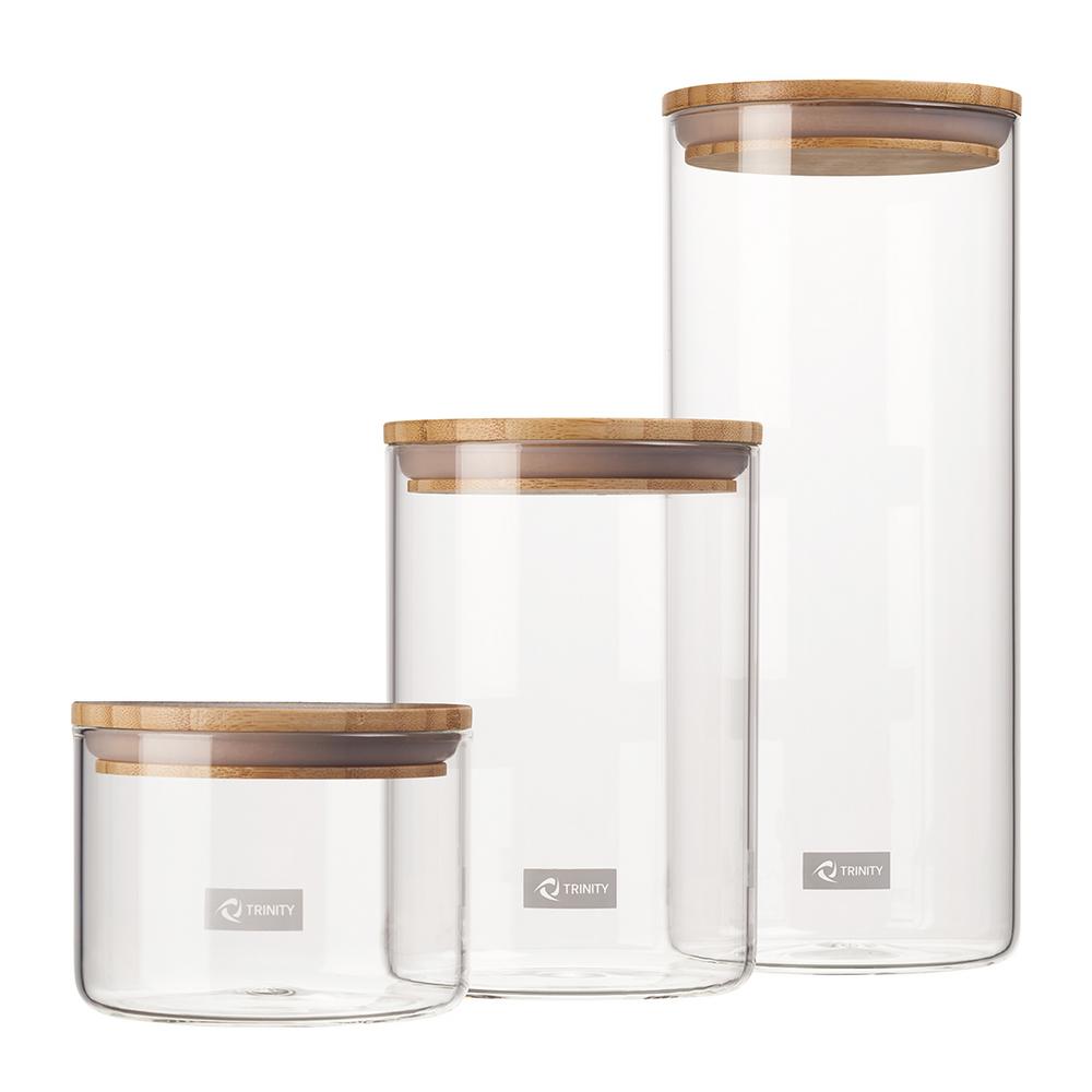 Trinity 3Piece Glass and Bamboo Canister Set ATKD2811 The Home Depot