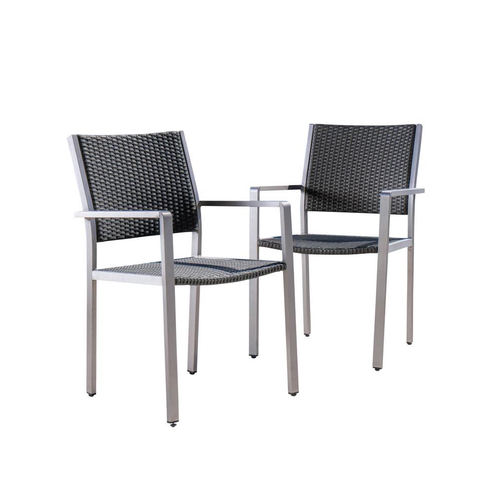 Noble House Athena Silver Aluminum Outdoor Dining Chair In Grey 2 Noble House Athena Silver Aluminum Outdoor Dining Chair In Grey 2 Pack