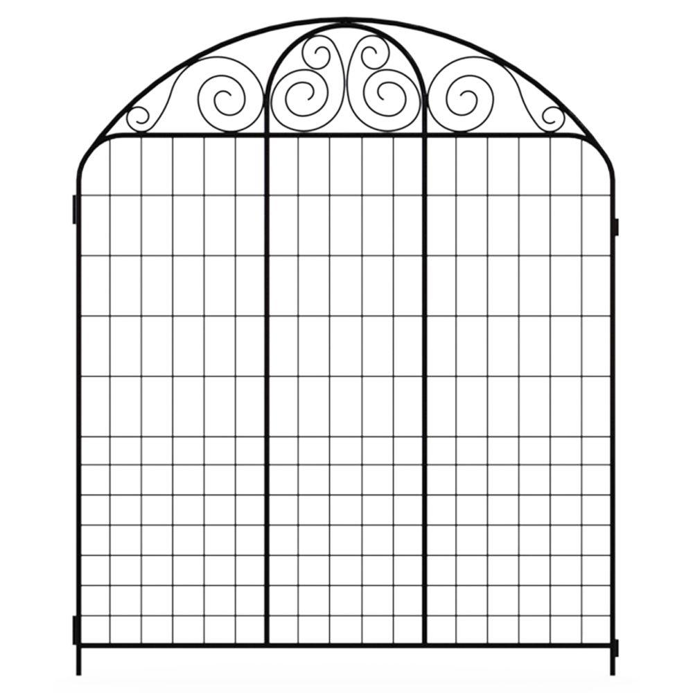 Hampton Bay Summer Scroll 3.66 ft. x 3 ft. Black Steel Fence Panel ...