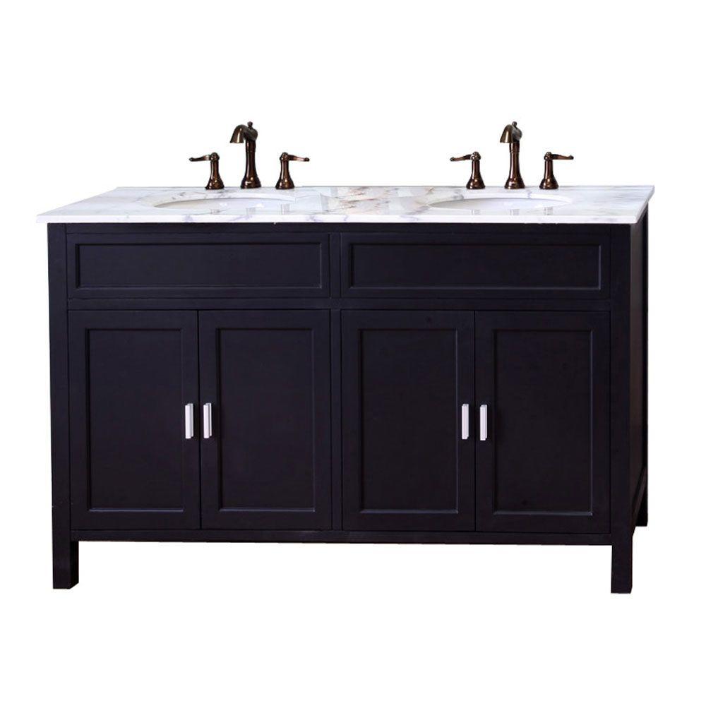 Bellaterra Home Elite 60 in. W x 36 in. H Vanity in White with Marble
