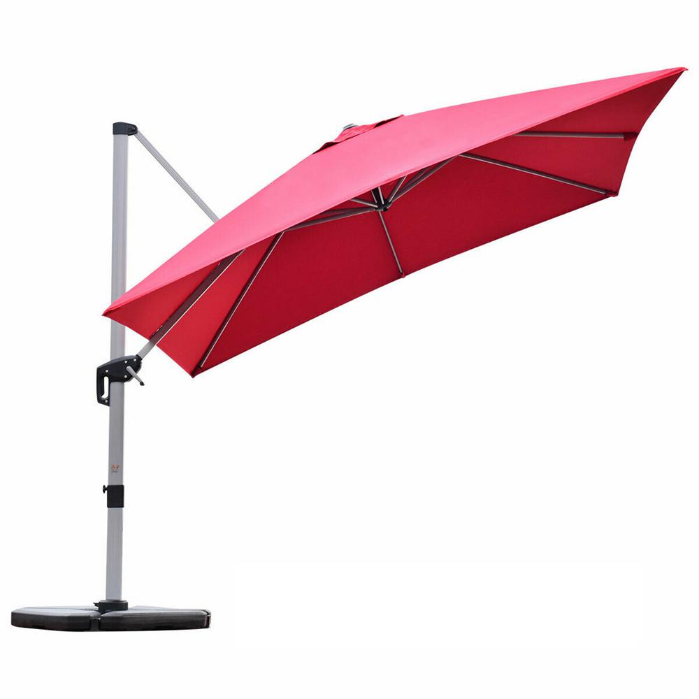 Casainc 10 Ft Aluminum Cantilever Solar 360 Degree Tilt Half Square Patio Umbrella In Red Wfop70233bug The Home Depot