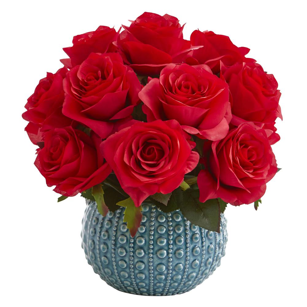 Nearly Natural 11 5 In High Red Roses Artificial Arrangement In