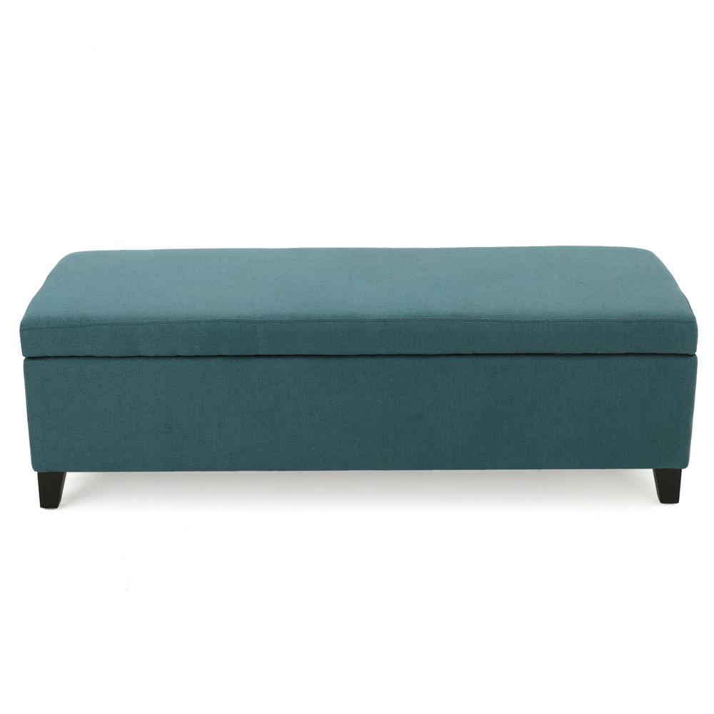 Noble House Gable Dark Teal Fabric Storage Bench-299437 - The Home Depot