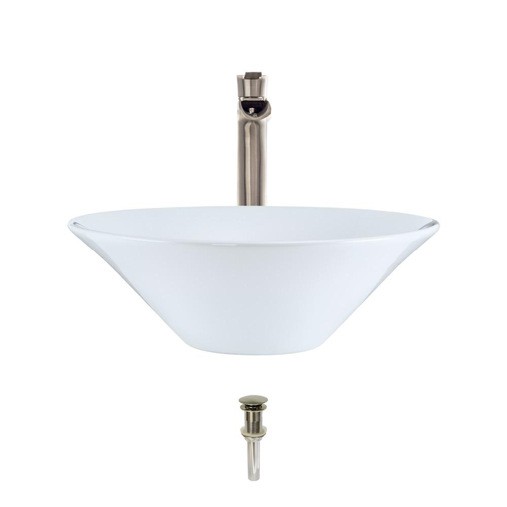 MR Direct Porcelain Vessel Sink in White with 731 Faucet and PopUp