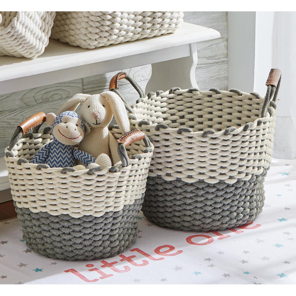 Tag Chunky Gray and White Knit Cotton Cord Basket (Set of 2)TAG207384