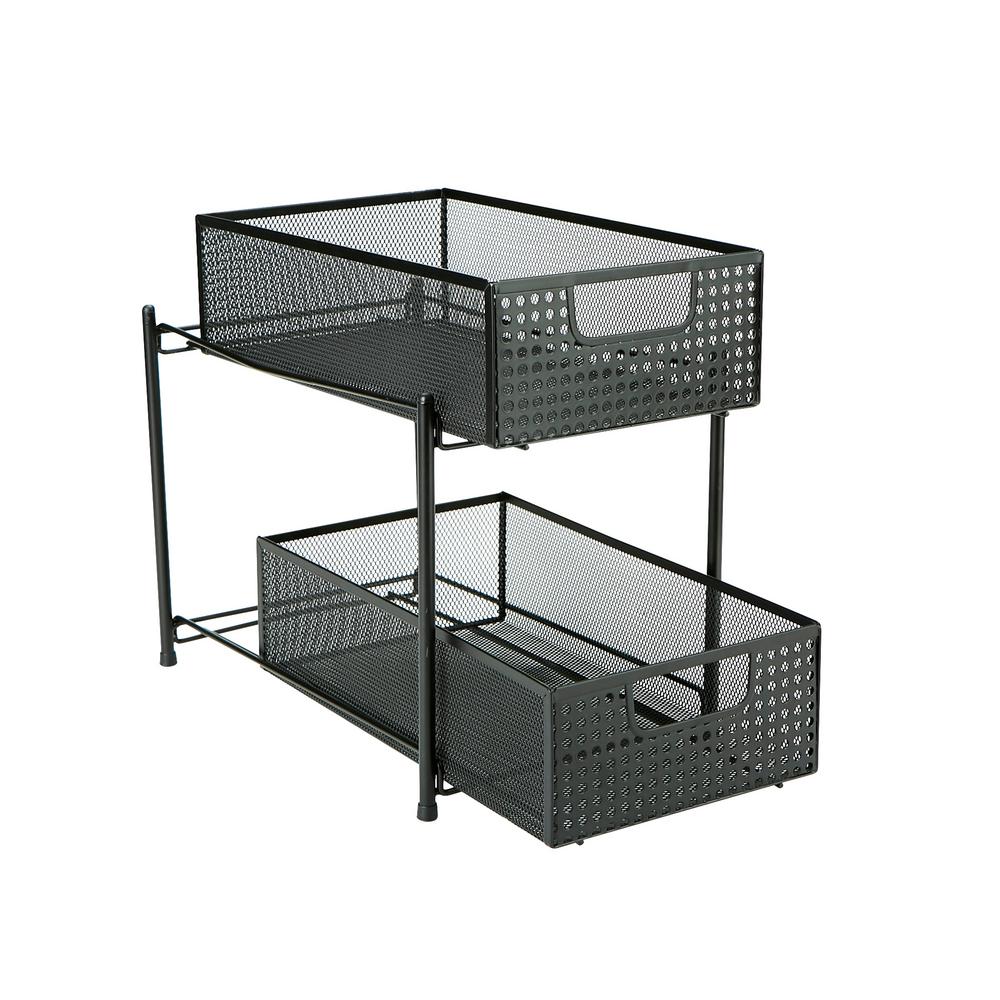 2 Tier Kitchen Under Cabinet Pantry Wire Sliding Shelf Basket