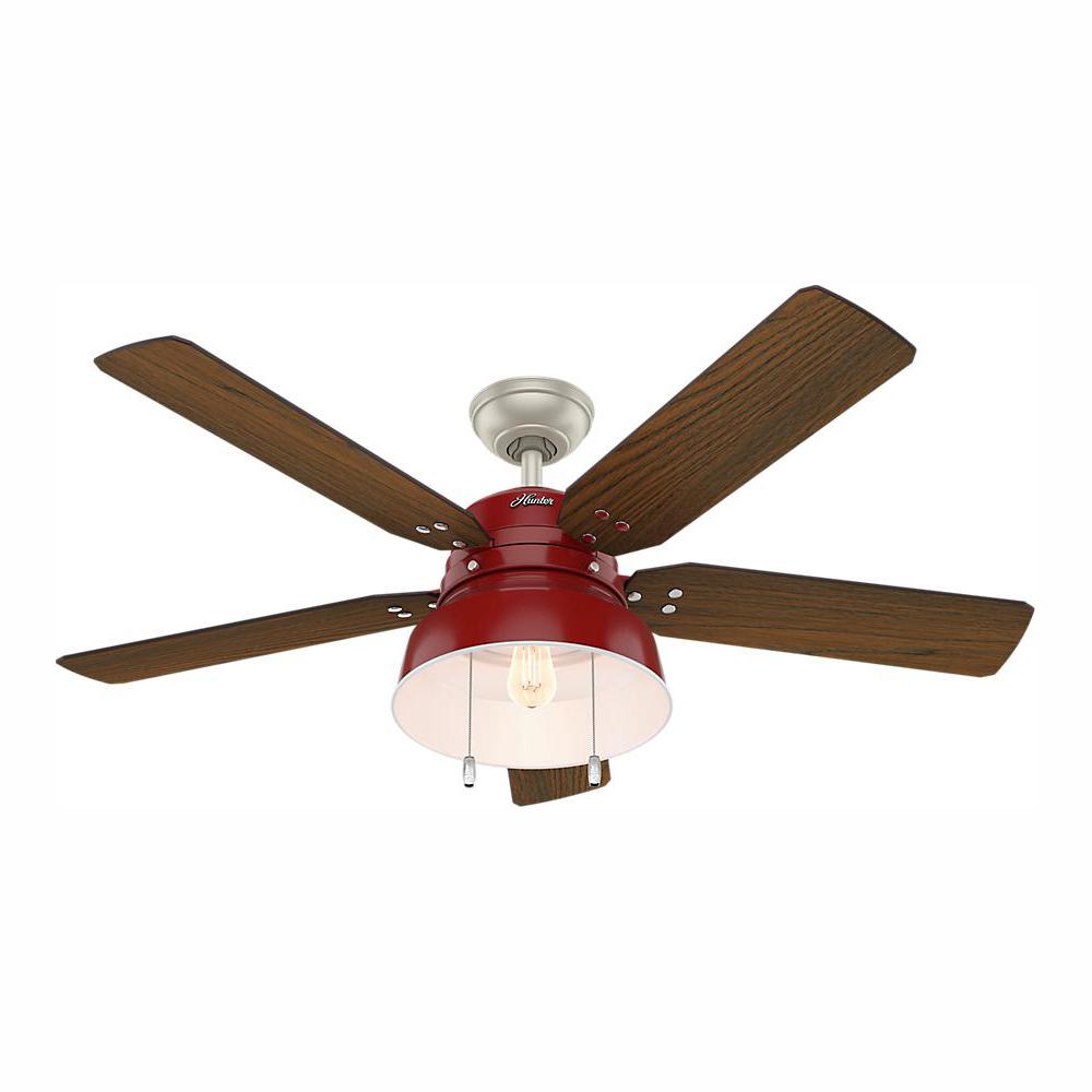 Hunter Mill Valley 52 In Led Indoor Outdoor Barn Red Ceiling Fan With Light