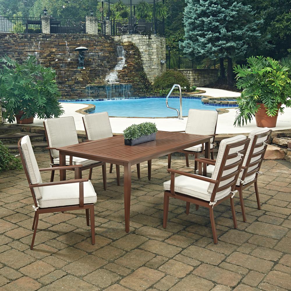 Walker Edison Furniture Company Boardwalk 6 Piece Dark Brown Acacia Key West Chocolate Brown 7 Piece Extruded Aluminum Outdoor Dining Set With