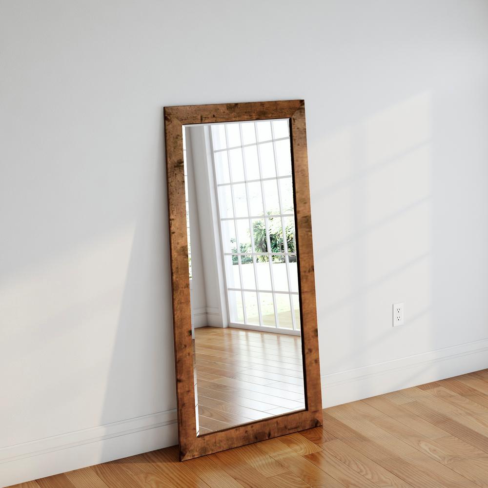 32 In X 65 5 Rustic Light Walnut Beveled Full Mirror Rustic Light Walnut Beveled Full