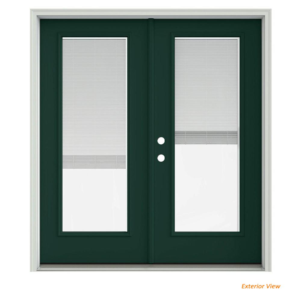 JELDWEN 72 in. x 80 in. Hartford Green Painted Steel RightHand Inswing Full Lite Glass