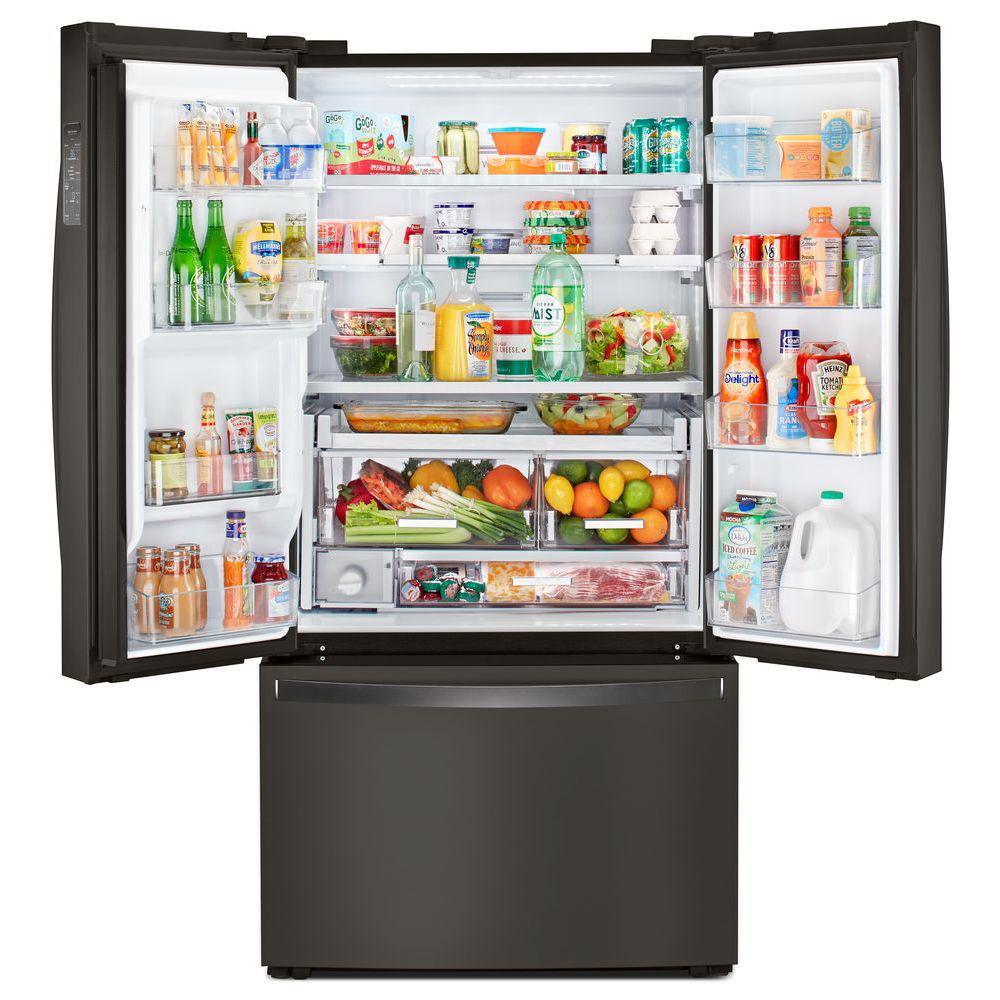 Whirlpool 24 Cu Ft French Door Refrigerator In Black Stainless Counter Depth Wrf954cihv The Home Depot