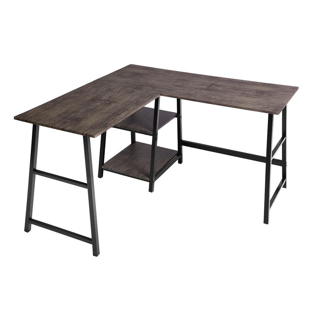 Furniturer 44 In L Shaped Walnut Computer Desk With Shelves
