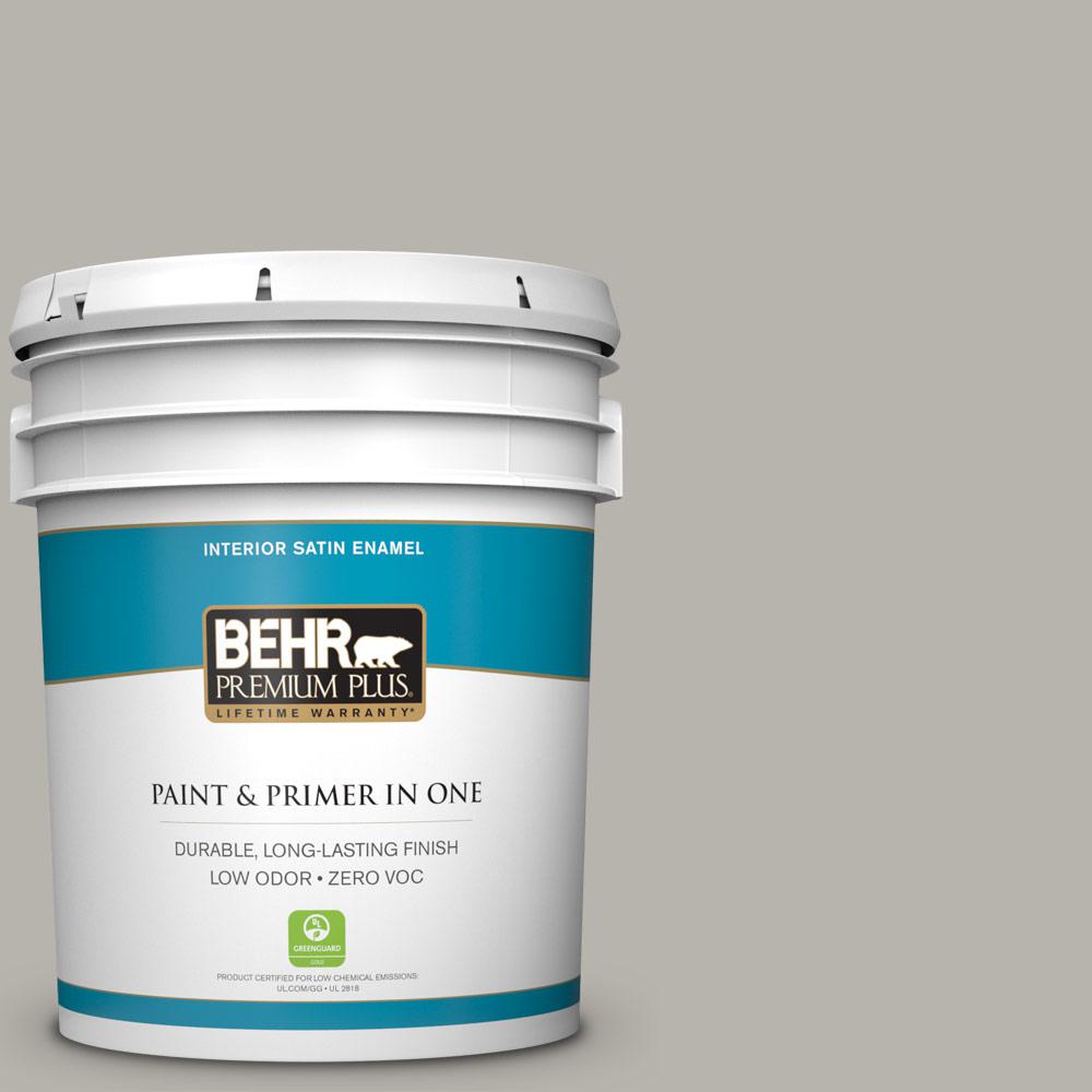 BEHR Premium Plus 5 gal. PPU2411 Greige Zero VOC Satin Enamel Interior Paint740005 The Home