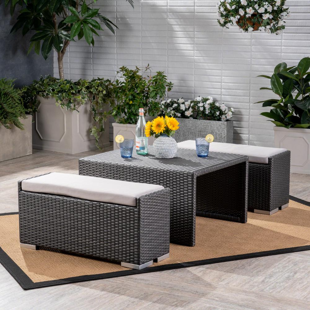 Noble House Santa Rosa Gray 3Piece Wicker Patio Conversation Set with