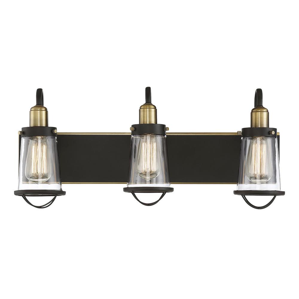Brass Vanity Lighting The Home Depot 3 Light English Bronze And Warm Brass Bath With Clear Glass