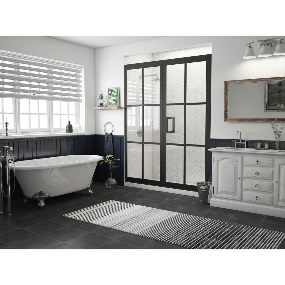 Coastal Shower Doors Gridscape Series 57 75 In X 76 In Framed Hinged Shower Door And Inline Panel In Black And Clear Glass With Handle