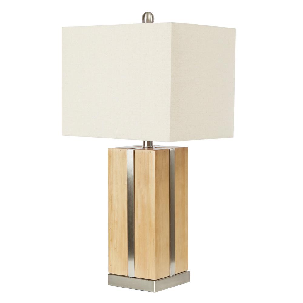 Silverwood Furniture Reimagined 26 75 In Gavin Wooden Block And Metal Brown Table Lamp With Shade