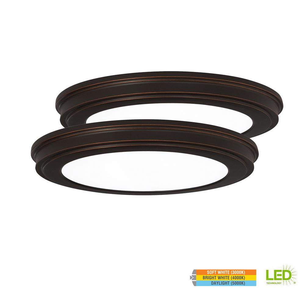 13 in. 24-Watt Oil Rubbed Bronze Color Changing LED Ceiling Flush Mount with White Acrylic Lens (2-Pack)