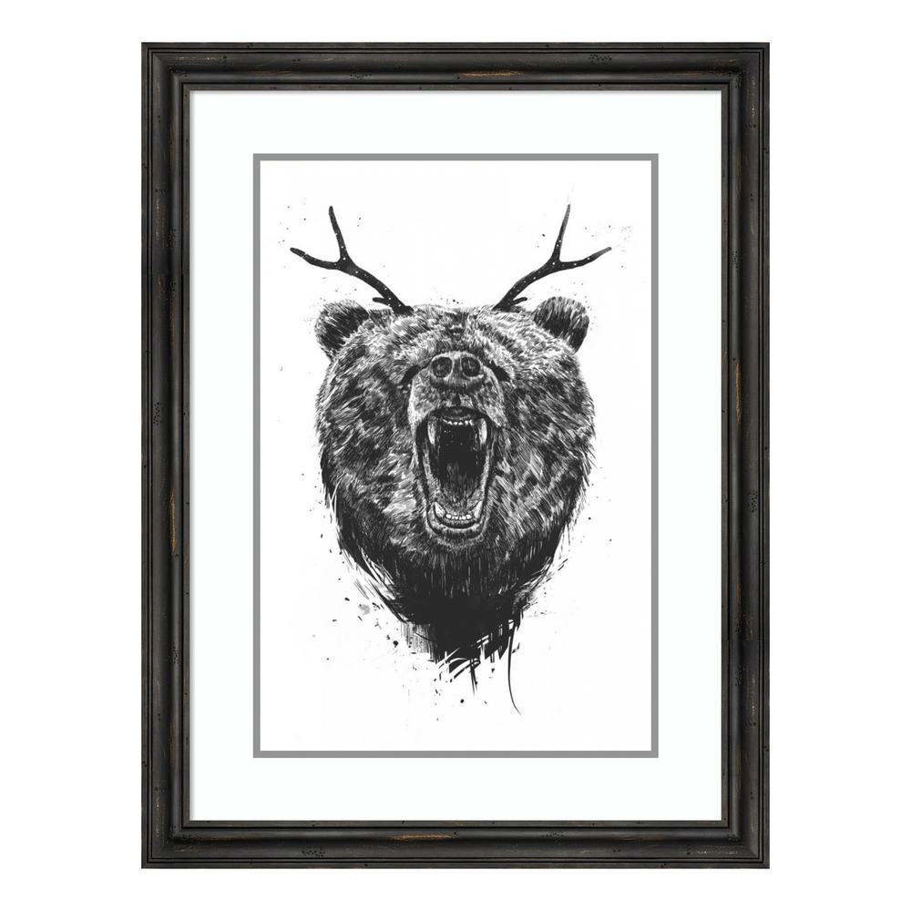 Amanti Art Angry Bear With Antlers By Balazs Solti Framed Wall