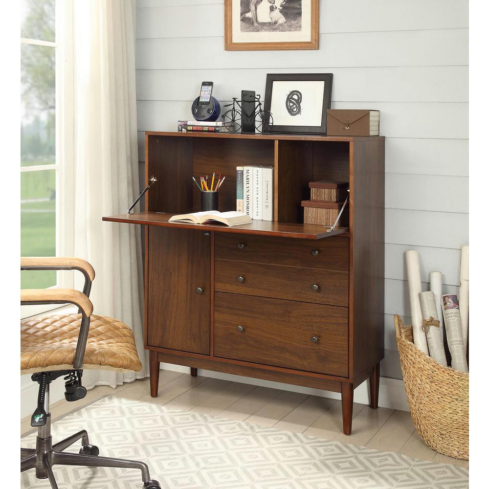 Acme Furniture 37 In Walnut Rectangular 2 Drawer Secretary Desk