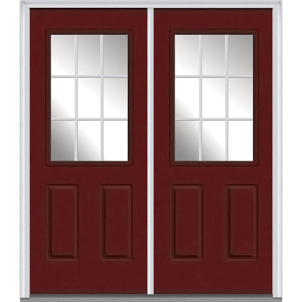 Double Door Front Doors Exterior The Home Depot 72 In X 80 White Internal Grilles Left Hand Inswing 1