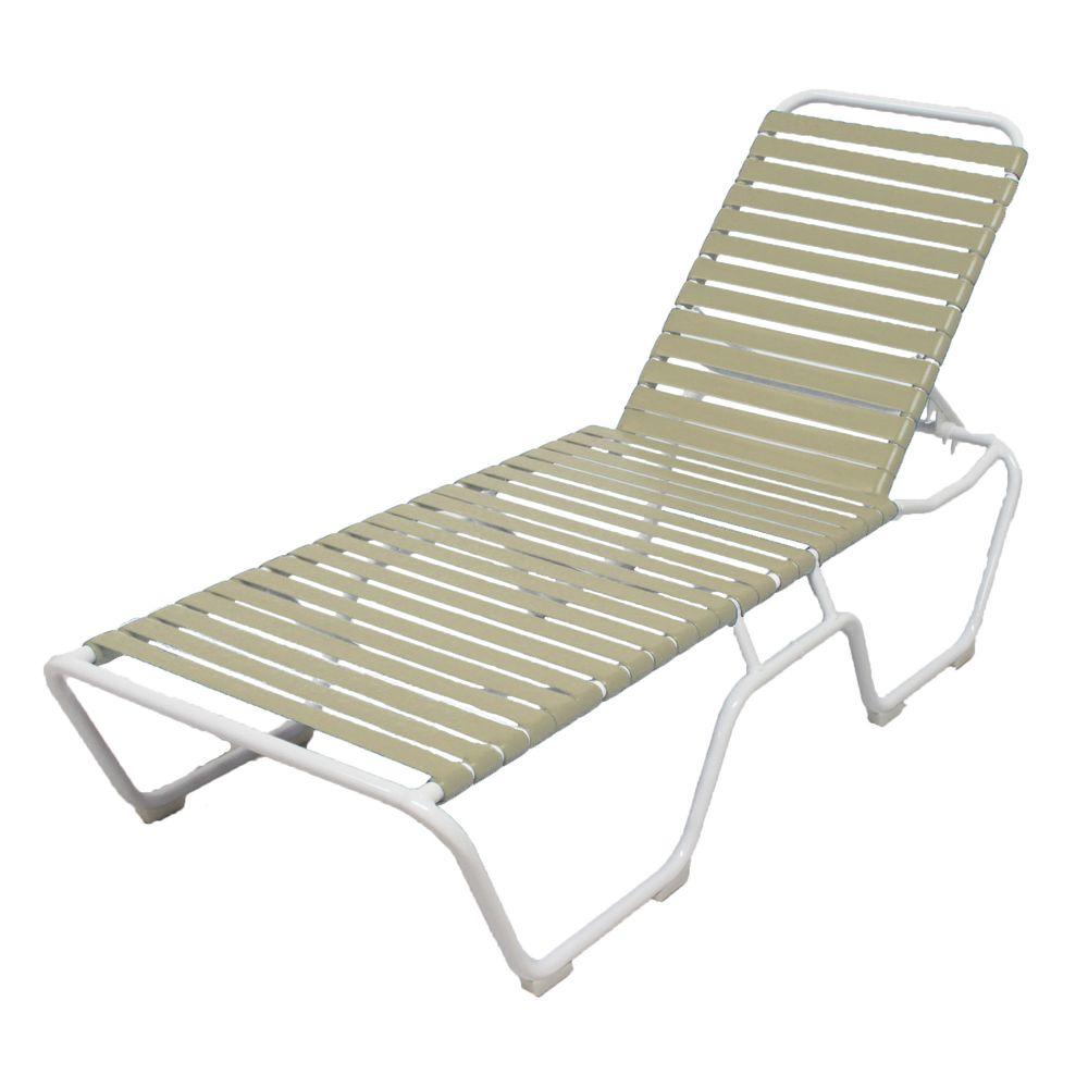 Marco Island White Commercial Grade Aluminum Vinyl Strap Outdoor Chaise