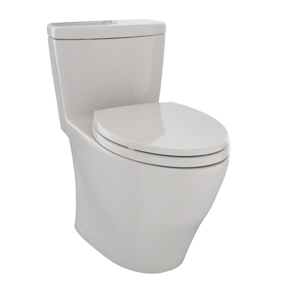 TOTO Aquia 1Piece Elongated 0.9/1.6 GPF Dual Flush Skirted Toilet in Sedona BeigeMS654114MF12