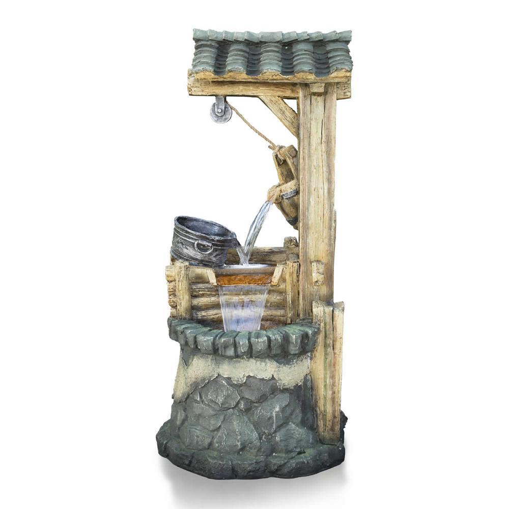 Alpine Corporation 50 in. Tall Stone Well Water Fountain with Tiering ...
