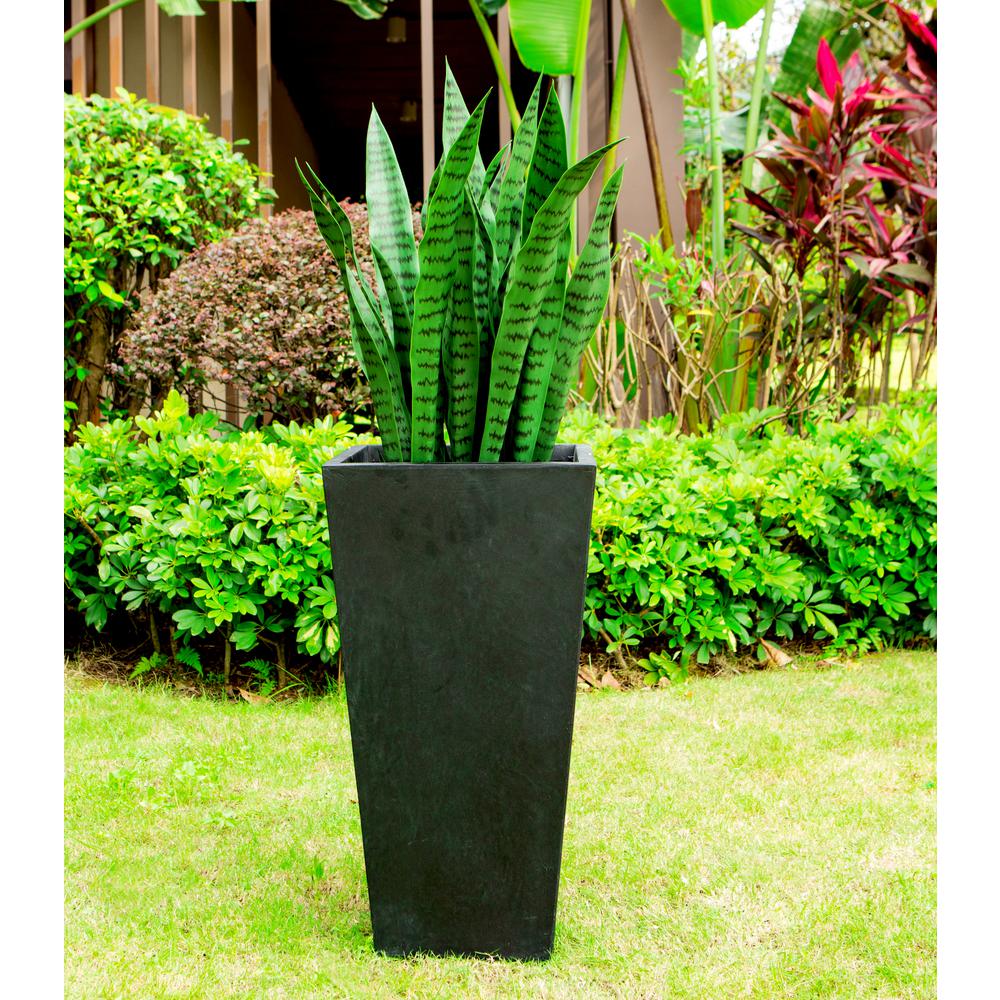 KANTE 28 in. Tall Burnished Black Lightweight Concrete Modern Tapered Tall Square Outdoor ... on Tapered Garden Design
 id=71034