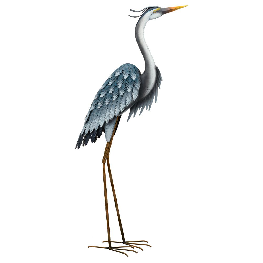 Regal Large Blue Heron Metal Garden Statuary Looking Up 11780 Blue Heron Metal Garden Statuary