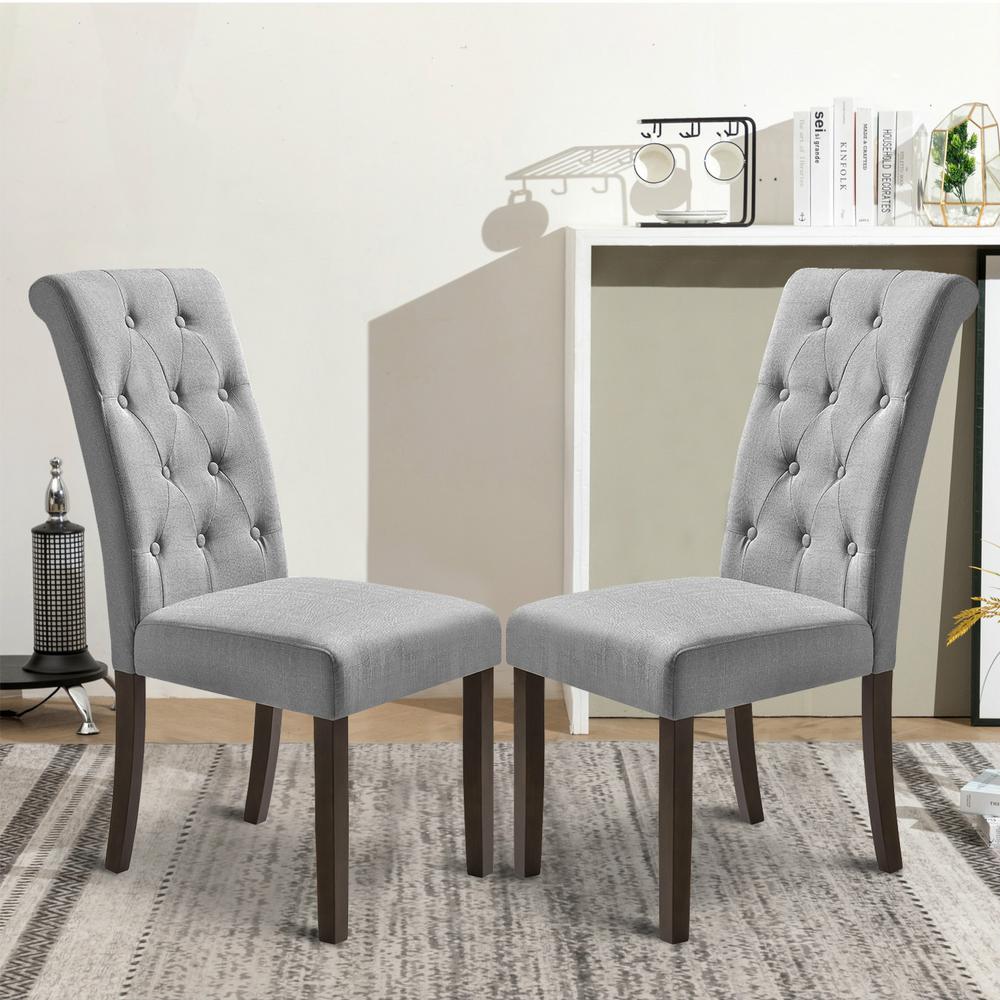 Boyel Living Gray Aristocratic Style Dining Chair Noble And Elegant Solid Wood Tufted Dining Chair Dining Room Set Set Of 2 Of Wf034953eaa The Home Depot